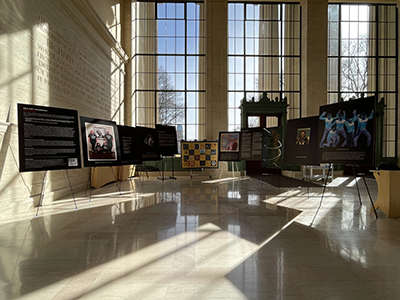 Works of art displayed on easels in Lobby 10